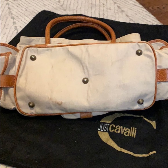 Just Cavalli leather canvas hand bag tan brown - Picture 5 of 8